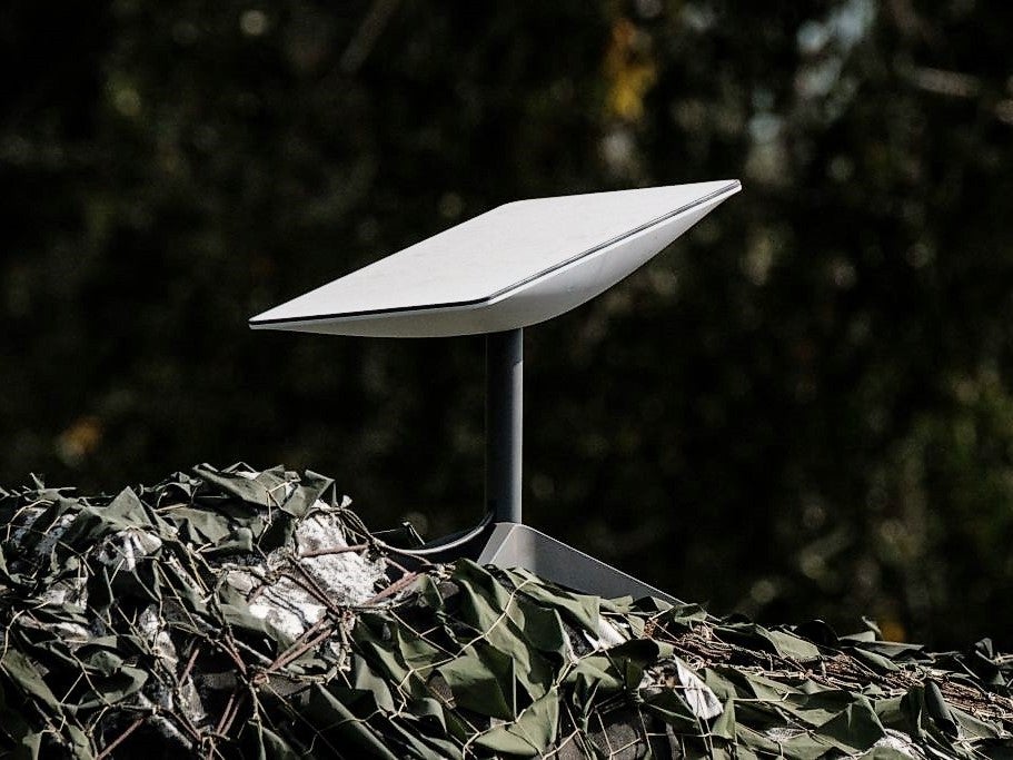 An antenna of the Starlink satellite-based broadband system donated by Elon Musk in Izyum, Kharkiv region on 25 September, 2022, amid the Russian invasion of Ukraine